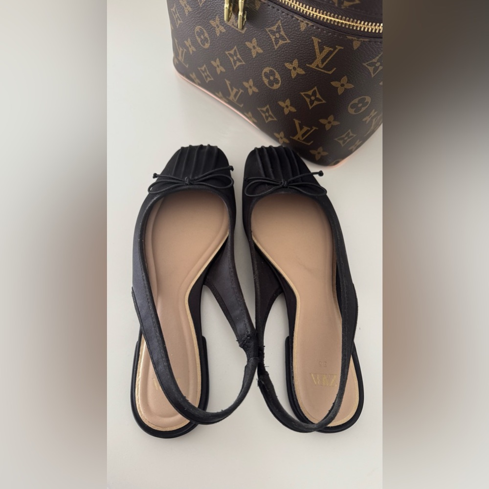 Zara Bow Black Satin Ballet Sling Back Flats Size 6 - Picture 10 of 10